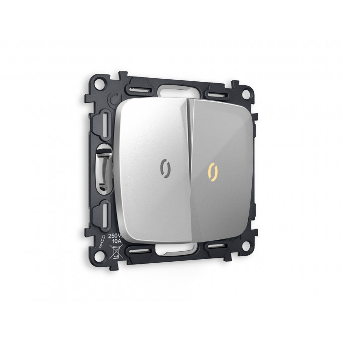 MO404030 Комплект механизма 2-кл проходного выключателя с подсветкой 3200K OMEGA Серебро глянец QUANT (OP4040, VM120, G22Y)