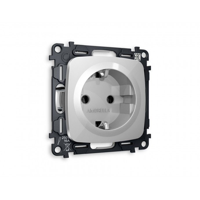 MO406010 Комплект механизма электрической розетки OMEGA Серебро глянец с/з на винтовых зажимах QUANT (OP4060, VM141)