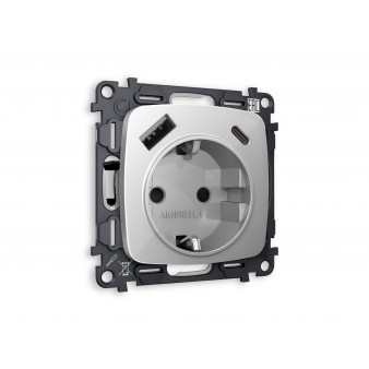 MO410010 Комплект механизма электрической розетки OMEGA Серебро глянец 2USB A+C 20W (быстрая зарядка) с/з QUANT (OP4100, VM160)