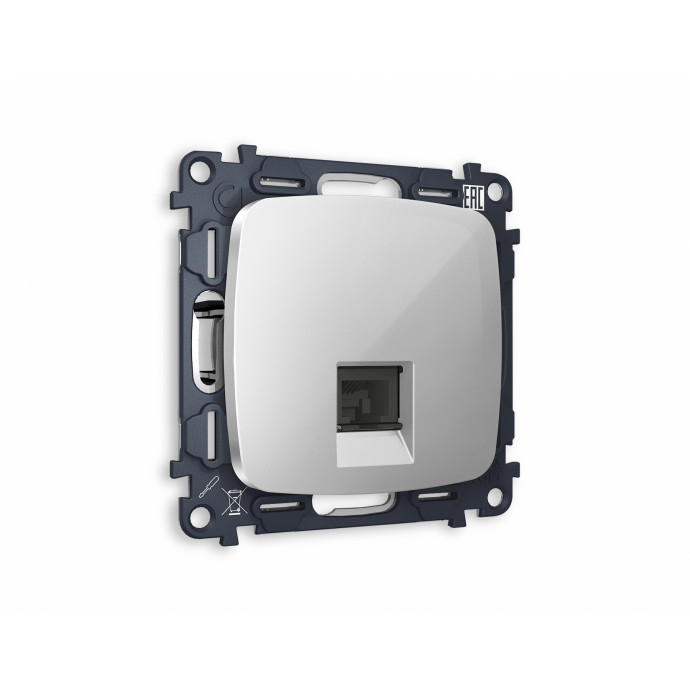 MO412010 Комплект механизма компьютерной розетки OMEGA Серебро глянец RJ-45(8P8C) CAT6 с шторкой QUANT (OP4120, VM188)