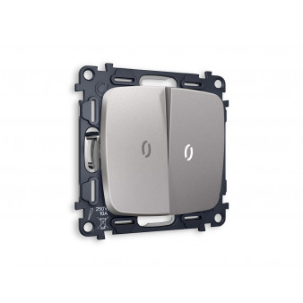 MO504015 Комплект механизма 2-кл выключателя с подсветкой 5600K OMEGA Сталь матовый QUANT (OP5040, VM115, G14W)