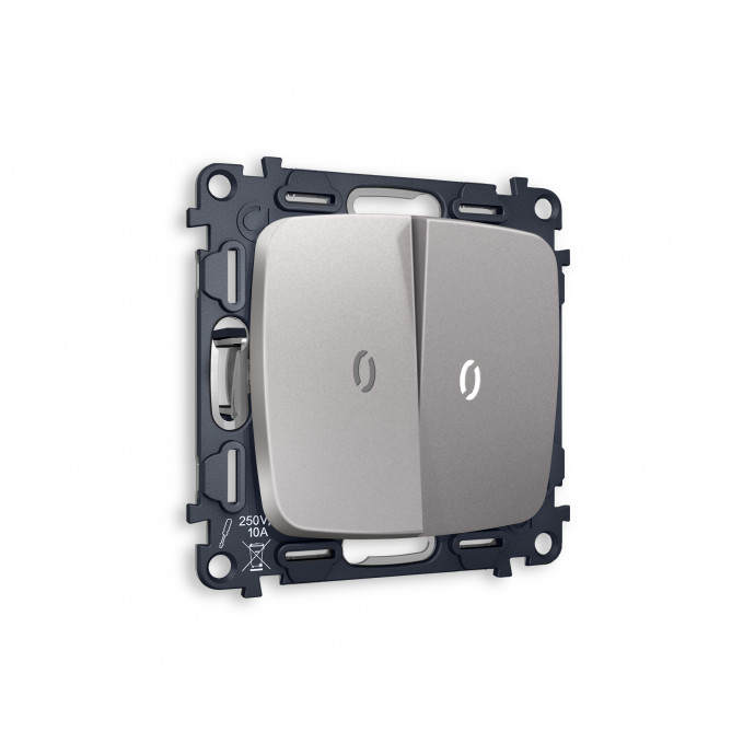 MO504015 Комплект механизма 2-кл выключателя с подсветкой 5600K OMEGA Сталь матовый QUANT (OP5040, VM115, G14W)