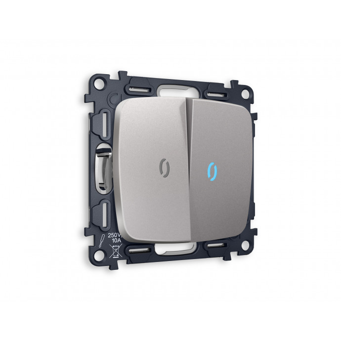 MO504020 Комплект механизма 2-кл выключателя с подсветкой 10000K OMEGA Сталь матовый QUANT (OP5040, VM115, G17B)