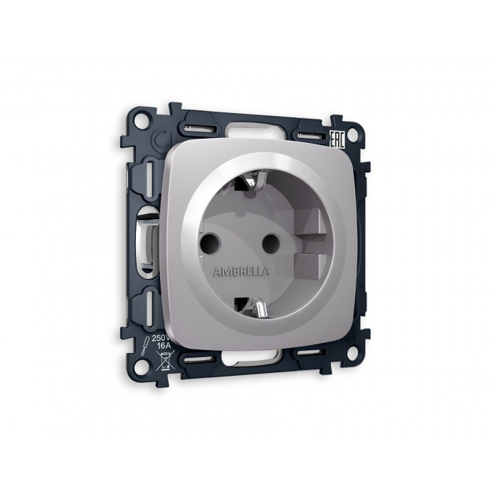 MO507010 Комплект механизма электрической розетки OMEGA Сталь матовый с/з c шторками QUANT (OP5070, VM141)