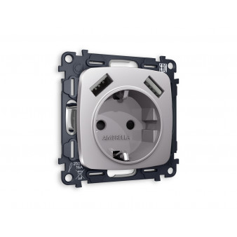 MO509010 Комплект механизма электрической розетки OMEGA Сталь матовый 2USB A+A 18W (быстрая зарядка) с/з QUANT (OP5090, VM155)