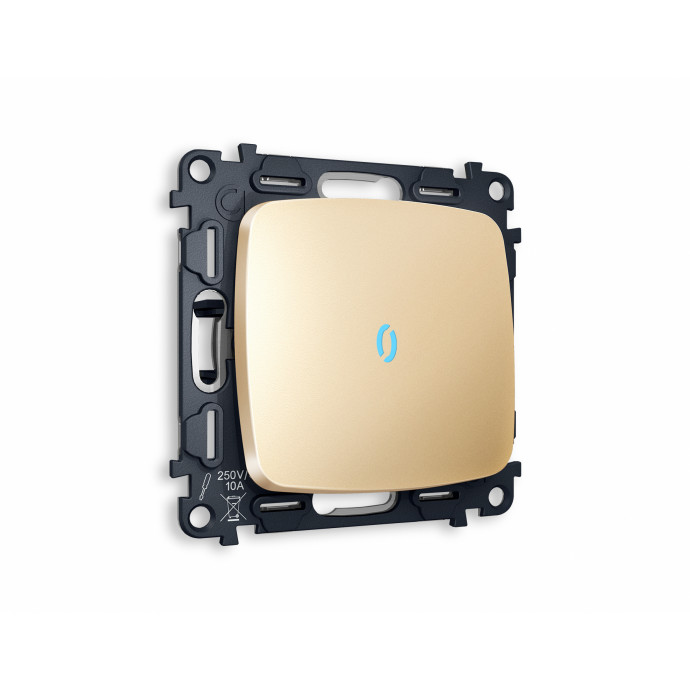 MO602020 Комплект механизма 1-кл выключателя с подсветкой 10000K OMEGA Шампань QUANT (OP6020, VM101, G17B)