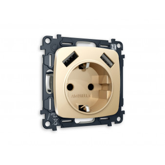 MO609010 Комплект механизма электрической розетки OMEGA Шампань 2USB A+A 18W (быстрая зарядка) с/з QUANT (OP6060, VM155)