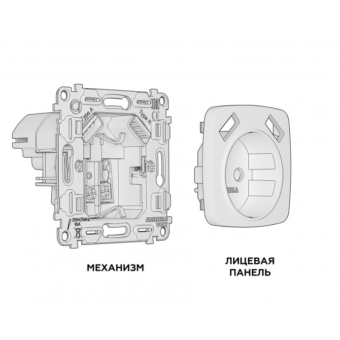 MO609010 Комплект механизма электрической розетки OMEGA Шампань 2USB A+A 18W (быстрая зарядка) с/з QUANT (OP6060, VM155)