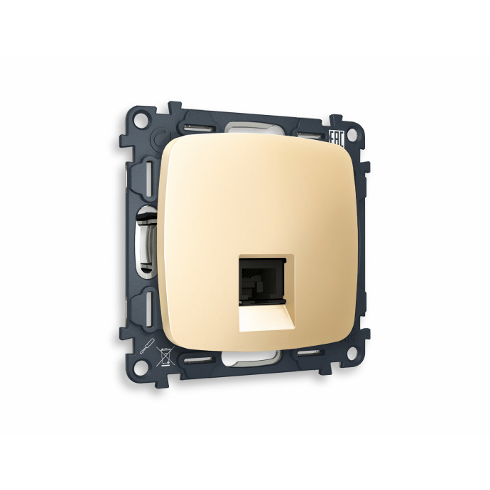 MO612010 Комплект механизма компьютерной розетки OMEGA Шампань RJ-45(8P8C) CAT6 с шторкой QUANT (OP6120, VM188)