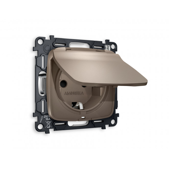 MO638010 Комплект механизма электрической розетки OMEGA Темная бронза матовый с/з с шторками и крышкой IP44 QUANT (OP6380, VM141)