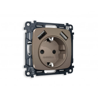 MO639010 Комплект механизма электрической розетки OMEGA Темная бронза матовый 2USB A+A 18W (быстрая зарядка) с/з QUANT (OP6390, VM155)