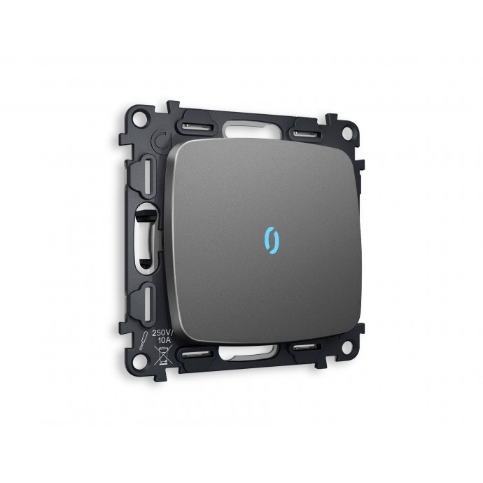 MO652020 Комплект механизма 1-кл выключателя с подсветкой 10000K OMEGA Антрацит серый QUANT (OP6520, VM101, G17B)