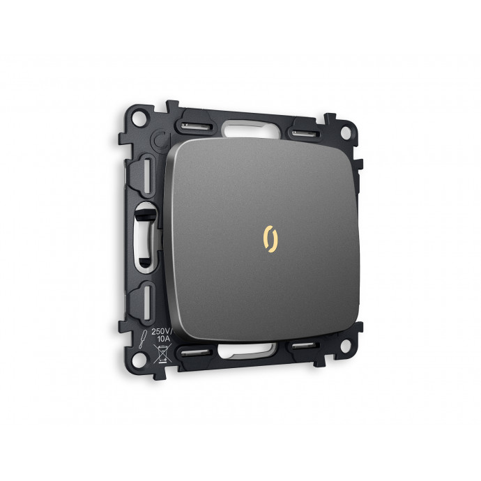 MO652030 Комплект механизма 1-кл проходного выключателя с подсветкой 3200K OMEGA Антрацит серый QUANT (OP6520, VM105, G22Y)