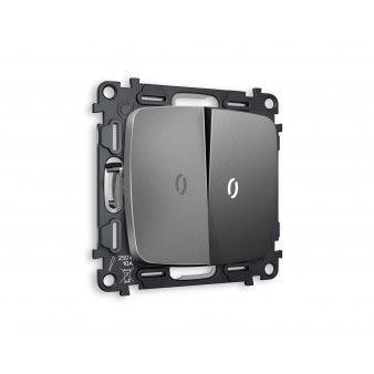 MO654015 Комплект механизма 2-кл выключателя с подсветкой 5600K OMEGA Антрацит серый QUANT (OP6540, VM115, G14W)