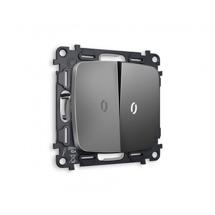 MO654015 Комплект механизма 2-кл выключателя с подсветкой 5600K OMEGA Антрацит серый QUANT (OP6540, VM115, G14W)