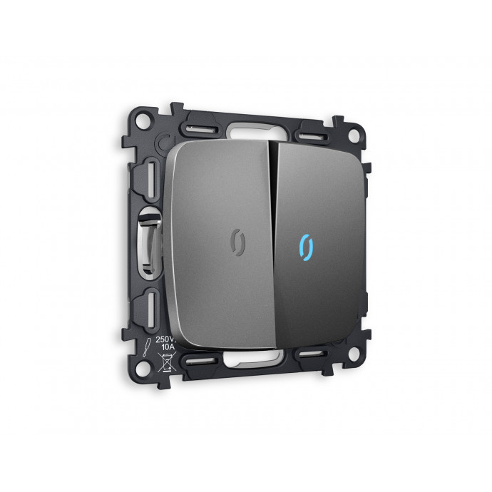 MO654020 Комплект механизма 2-кл выключателя с подсветкой 10000K OMEGA Антрацит серый QUANT (OP6540, VM115, G17B)