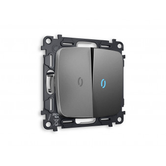 MO654040 Комплект механизма 2-кл проходного выключателя с подсветкой 10000K OMEGA Антрацит серый QUANT (OP6540, VM120, G29B)