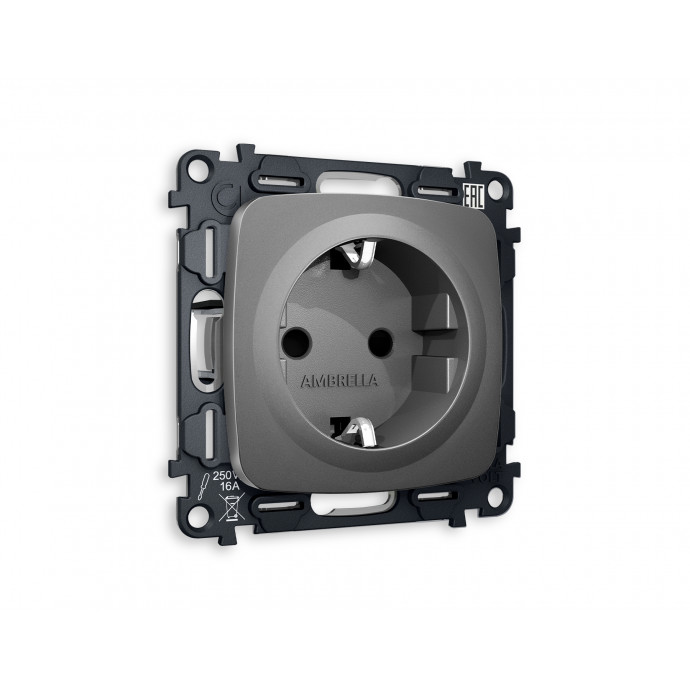 MO657010 Комплект механизма электрической розетки OMEGA Антрацит серый с/з и шторками QUANT (OP6570, VM141)