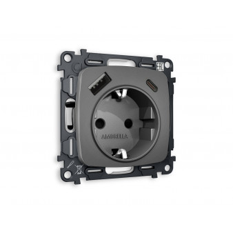 MO660010 Комплект механизма электрической розетки OMEGA Антрацит серый 2USB A+C 20W (быстрая зарядка) с/з QUANT (OP6600, VM160)