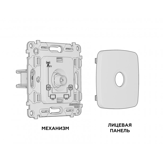 MO663030 Комплект механизма TV розетки проходной OMEGA Антрацит серый 5-1000 MHz 4dB QUANT (OP6630, VM211)
