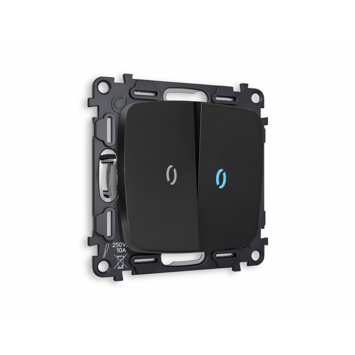 MO804020 Комплект механизма 2-кл выключателя с подсветкой 10000K OMEGA Черный матовый QUANT (OP8040, VM115, G17B)