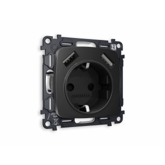 MO809010 Комплект механизма электрической розетки OMEGA Черный матовый 2USB A+A 18W (быстрая зарядка) с/з QUANT (OP8090, VM155)