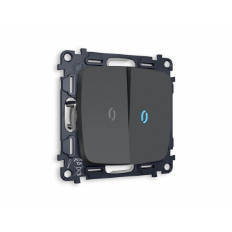 MO904020 Комплект механизма 2-кл выключателя с подсветкой 10000K OMEGA Графит мягкое касание QUANT (OP9040, VM115, G17B)