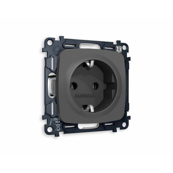 MO906010 Комплект механизма электрической розетки OMEGA Графит мягкое касание с/з на винтовых зажимах QUANT (OP9060, VM141)