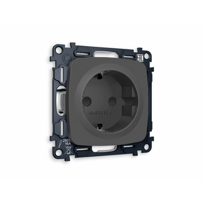 MO907010 Комплект механизма электрической розетки OMEGA Графит мягкое касание с/з с шторками QUANT (OP9070, VM141)