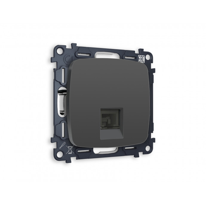 MO912030 Комплект механизма телефонной розетки OMEGA Графит мягкое касание RJ-11(4P4C) с шторкой QUANT (OP9120, VM190)