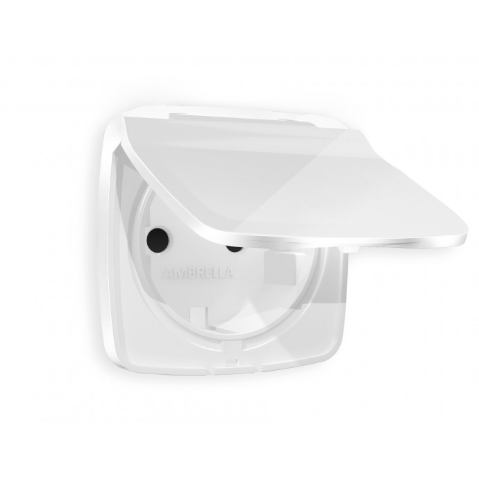 OP1080 Лицевая панель OMEGA (Белый глянец) для электрической розетки с/з со шторками и крышкой IP44 QUANT