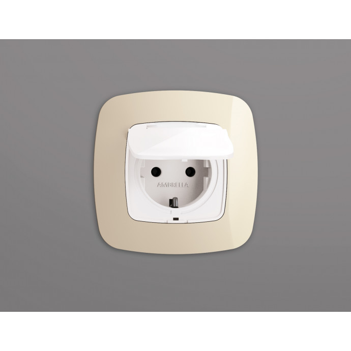 OP1080 Лицевая панель OMEGA (Белый глянец) для электрической розетки с/з со шторками и крышкой IP44 QUANT