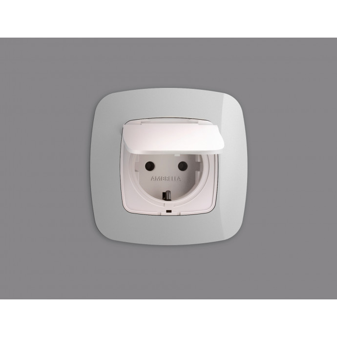 OP2080 Лицевая панель OMEGA (Жемчуг) для электрической розетки с/з со шторками и крышкой IP44 QUANT 