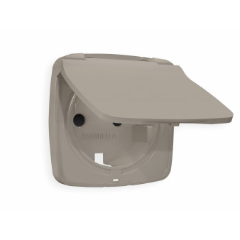 OP3680 Лицевая панель OMEGA (Серо-бежевый матовый) для электрической розетки с/з со шторками и крышкой IP44 QUANT