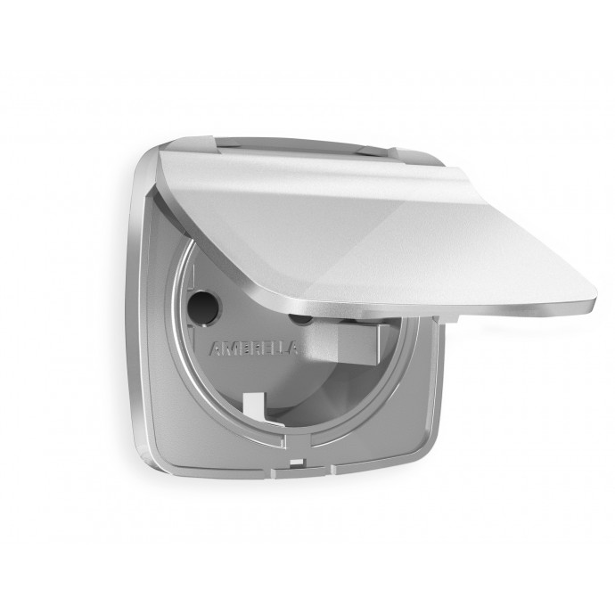 OP4080 Лицевая панель OMEGA (Серебро глянец) для электрической розетки с/з со шторками и крышкой IP44 QUANT