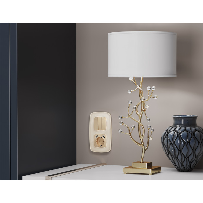 OP6090 Лицевая панель OMEGA (Шампань) для электрической розетки с/з со шторками 2USB A+A QUANT