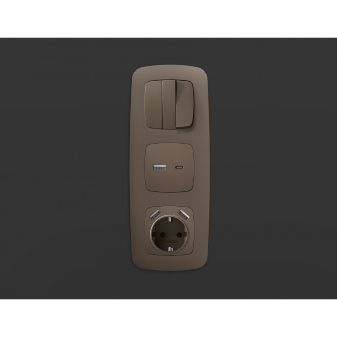 OP6390 Лицевая панель OMEGA (Темная бронза матовый) для электрической розетки с/з со шторками 2USB A+A QUANT