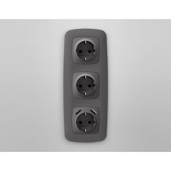 OP6590 Лицевая панель OMEGA (Антрацит серый) для электрической розетки с/з со шторками 2USB A+A QUANT