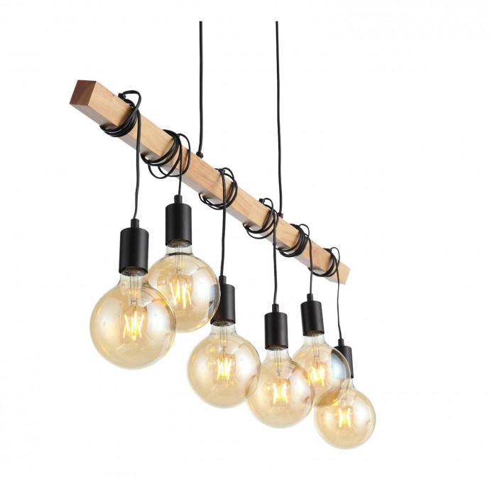 SL1142.403.06 Светильник подвесной Черный, Светлое дерево E27 6*60W BAGETTI