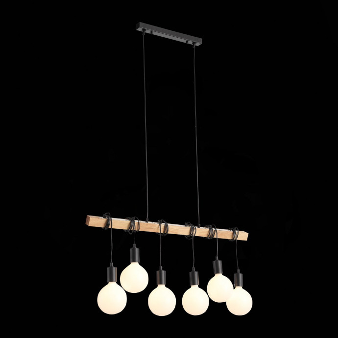 SL1142.403.06 Светильник подвесной Черный, Светлое дерево E27 6*60W BAGETTI