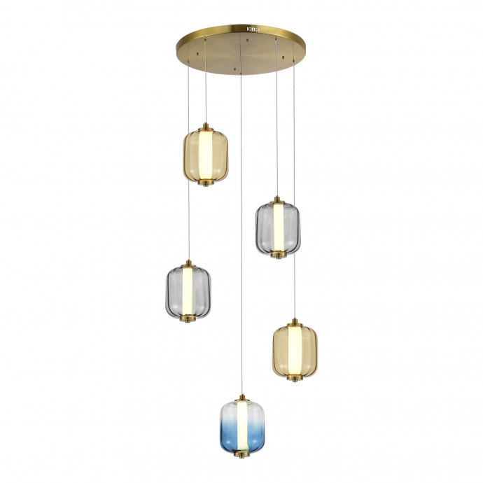 SL1193.303.05 Светильник подвесной ST-Luce Латунь/Янтарный,Дымчатый,Голубой LED 5*10W 3000K SUMMER