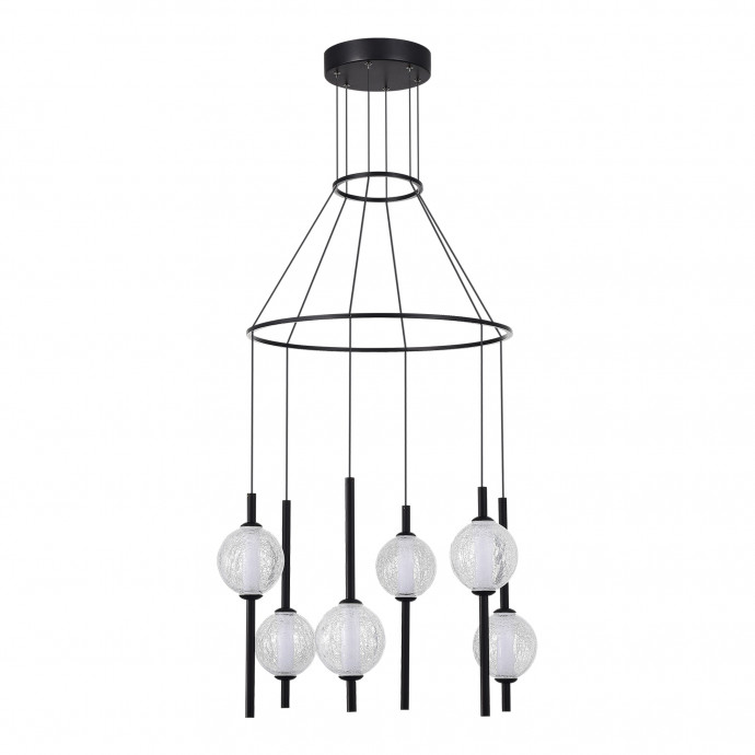 SL6120.403.06 Светильник подвесной ST-Luce Черный/Прозрачное кракелированное стекло LED 6*8,5W 3000K PEEK