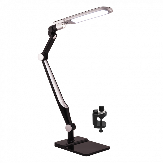 TL-402B, черный, настольный светодиодный светильник с регулируемой яркостью и цветом свечения, с подставкой и струбциной