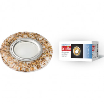 DLS-L108 GU5.3 CHROME/WHITE Светильник декоративный встраиваемый, серия Luciole. Без лампы. Доп.подсветка 3Вт. Металл, цвет хром. Отделка белый полимер с частицами цвета кофе. ТМ Fametto.