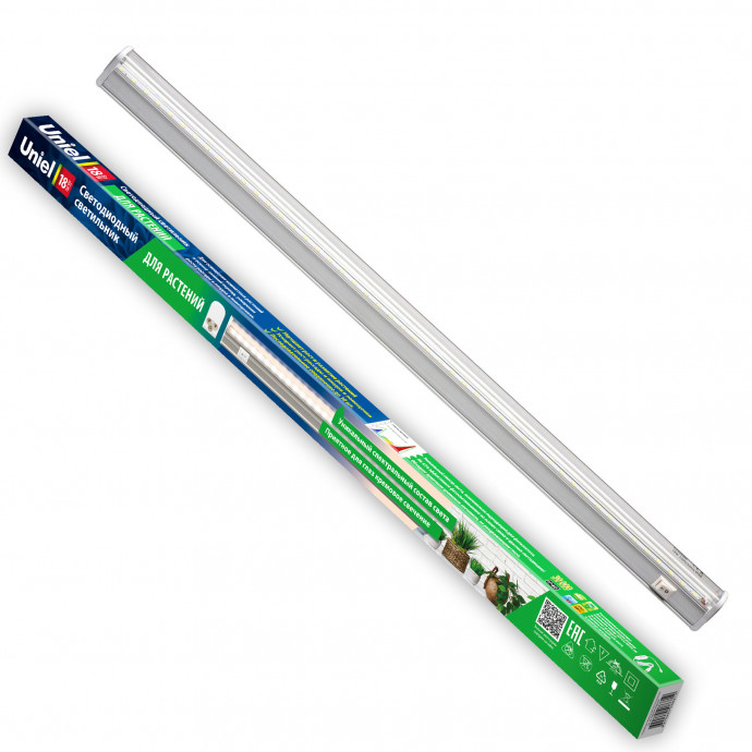 ULI-P10-18W/SPFR IP40 SILVER Светильник для растений светодиодный линейный, 560мм, выкл. на корпусе. Спектр для фотосинтеза. TM Uniel