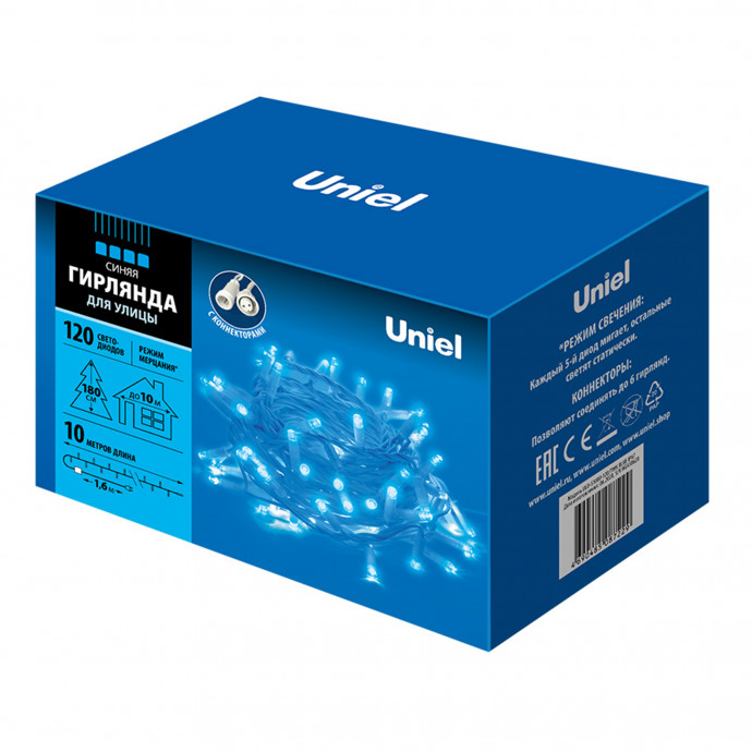ULD-S1000-120/TWK BLUE IP67 Гирлянда светодиодная с эффектом мерцания, 10м. Соединяемая. 120 светодиодов. Синий свет. Провод белый. TM Uniel.