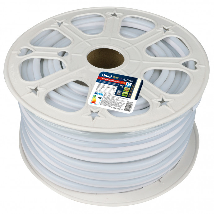 ULS-N21-2835-120LED/m-8mm-IP67-220V-8W/m-50M-WW Светодиодная гибкая герметичная лента. NEON. Бобина 50 м. Теплый белый свет (3000К). TM Uniel.