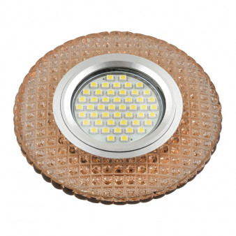 DLS-L135 GU5.3 GLASSY/LIGHT TEA Светильник декоративный встраиваемый, серия Luciole. Без лампы, цоколь GU5.3. Доп. светодиодная подсветка 3Вт. Стекло. Зеркальный/светло-коричневый. ТМ Fametto