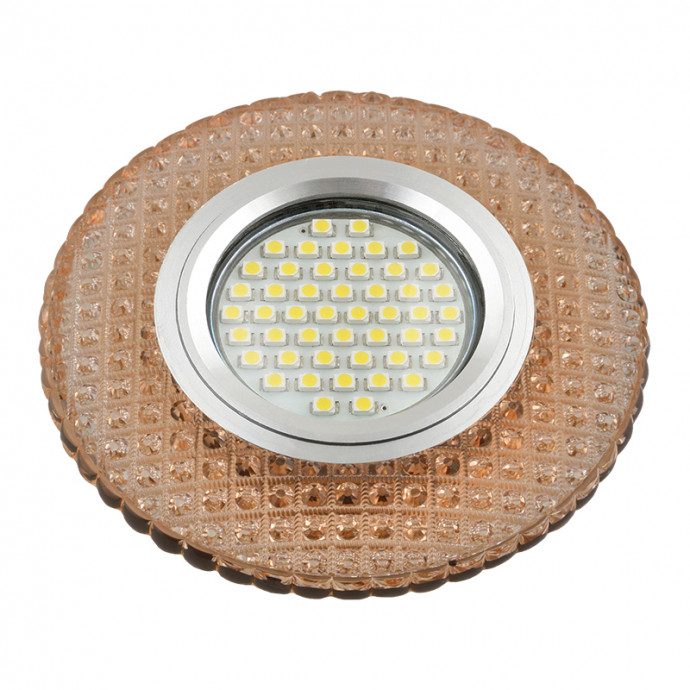 DLS-L135 GU5.3 GLASSY/LIGHT TEA Светильник декоративный встраиваемый, серия Luciole. Без лампы, цоколь GU5.3. Доп. светодиодная подсветка 3Вт. Стекло. Зеркальный/светло-коричневый. ТМ Fametto