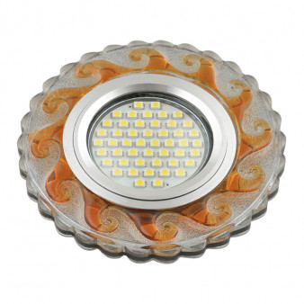 DLS-L139 GU5.3 GLASSY/TEA Светильник декоративный встраиваемый, серия Luciole. Без лампы, GU5.3. Доп. светодиодная подсветка 3Вт. Стекло. Зеркальный/прозрачный+светло-коричневый. ТМ Fametto